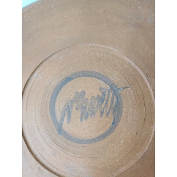 Vintage Stoneware Art Pottery Chip And Dip Serving Dish Tray Round Blue Signed - Picture 4 of 5